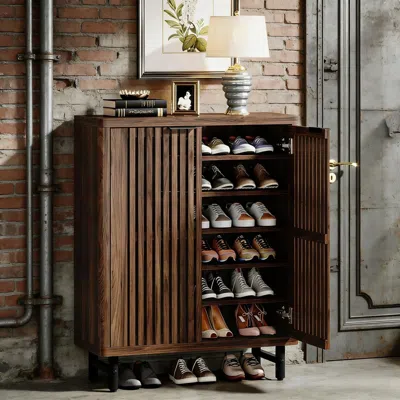 Agaile 6-tier Wooden Shoe Cabinet With Louvered Doors & Adjustable Shelves In Brown