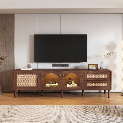 Agaile 70 Inch Tv Stand For Tvs Up To 80", Entertainment Center With App Controlled Led Lights, 2 Drawers & In Brown