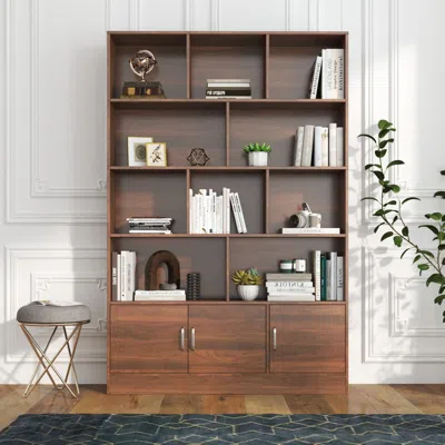 Agaile 70.87" Tall Bookshelf With 10 Cubes And 3 Doors, 4-tier Bookshelf, Open Shelf Bookcase With Cabinet, In Brown
