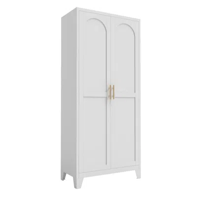 Agaile 71'' 2 Shapely Doors Cabinet, Metal Storage Cabinet With Doors And Adjustable Shelves, For Bedroom,  In White