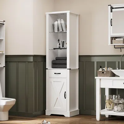Agaile 75'' Tall Storage Cabinet With Led Light, Farmhouse Pantry Cabinet With Tempered Glass Adjustable Sh In White