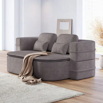 Agaile 75''2-in-1 Foldable Sofa,convertible Sleeper Foam Sofa Bed With Multi Functional Blanket, Chenille F In Gray