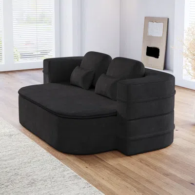 Agaile 75''2-in-1 Foldable Sofa,convertible Sleeper Foam Sofa Bed With Multi Functional Blanket, Chenille F In Black