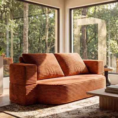 Agaile 78.7" Full Size Floor Sofa, Folding Queen Sleeper Couch, Futon Loveseat Sofa, Plush Corduroy Foam-fi In Red