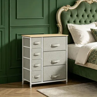 Agaile 7-drawer Dresser Storage Tower Cabinet Organizer Unit, Easy Pull Fabric Bins With Metal Frame For Be In Gray