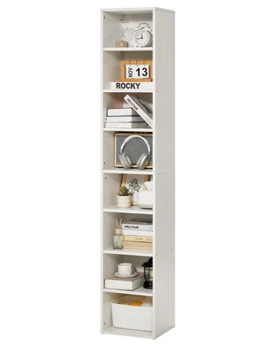 Agaile 8 Tiers Narrow Bookshelf, 71 In Wooden Tall Open Bookcase With Height-adjustable Shelf, Freestanding In White