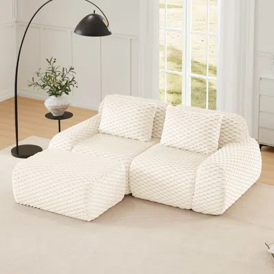 Agaile 82" Modern L-shaped Modular Sectional Sofa For Living Room,flannelette Fabric,oversized 2-seater Cou In White