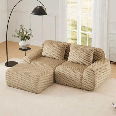 Agaile 82" Modern L-shaped Modular Sectional Sofa For Living Room,flannelette Fabric,oversized 2-seater Cou In Brown