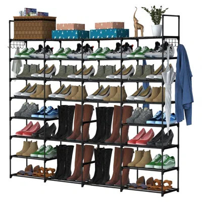 Agaile 8-tier 4-row Shoe Rack Metal Shoe Storage Shelf Free Standing Large Shoe Stand 56 Pairs Shoe Tower U In Black