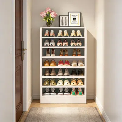 Agaile 8-tier Shoe Rack, Wooden Shoe Shelf Shoe Storage Cabinetwh In White