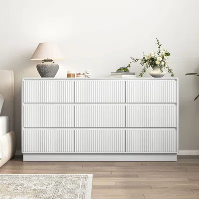 Agaile 9 Drawer Dresser For Bedroom With Large Drawers, Wood Dresser, Large Floor Chest Of Drawers, Modern  In White