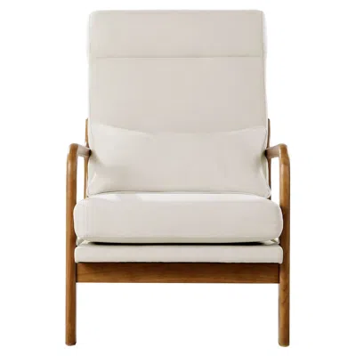 Agaile Accent Chair, High Back Mid Century Modern Armchair With Solid Wood Frame And Non-slip Legs, Upholst In White