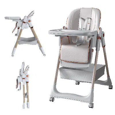 Agaile Adjustable Baby High Chair 0-6 Years - Portable Infant Feeding Seat With Safety Belt, Silent Lockabl In Gray