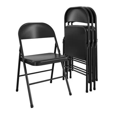 Agaile All-steel Metal Folding Chair, Double Braced, Black (set Of 4)
