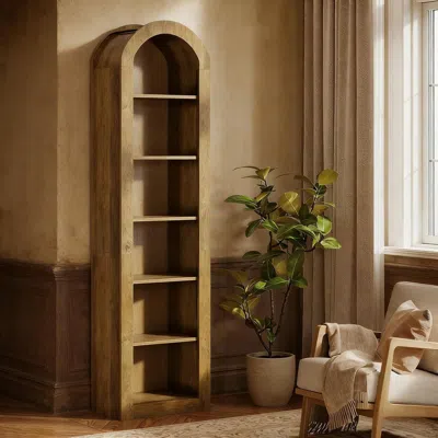 Agaile Arched Bookshelf, 6-tier Narrow Open Bookcase Display Shelf In Brown