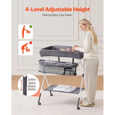 Agaile Baby Changing Table, Foldable Diaper Change Station With Side Basket, Adjustable Height Portable Cha In Gray