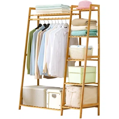 Agaile Bamboo Clothing Garment Rack, Free Standing Clothes Coat Hanger, Closet Organizer W/shoe Rack, Multi