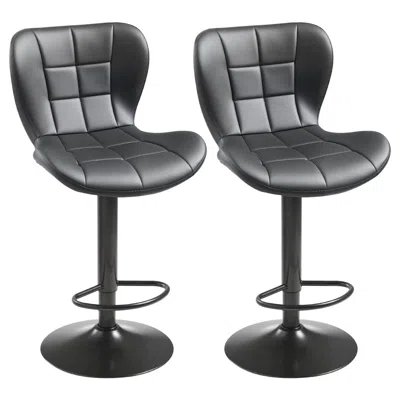 Agaile Bar Stool Set Of 2, Modern Pu Leather Counter Height Stools, Swivel Kitchen Barstool With Back And F In Black