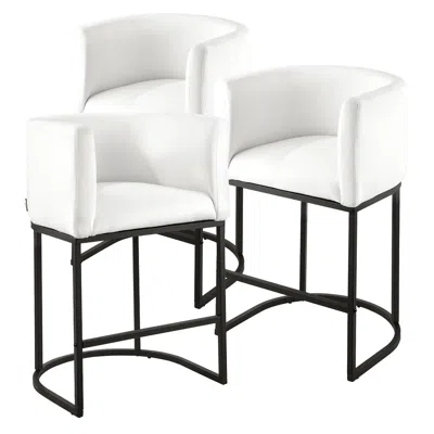 Agaile Bar Stool Set Of 3, 25 Inch Counter Height Stools, Counter Barstool With Backrest, Arm, Metal Frame, In White