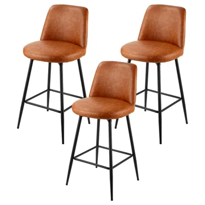 Agaile Bar Stool Set Of 3, 27 Inch Counter Height Swivel Stools, Modern Pu Leather Counter Barstool With Ba In Brown