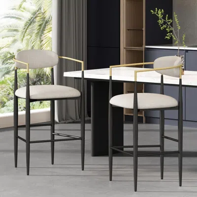 Agaile Barstools Set Of 2, Counter Height Upholstered Bar Stools With Backs And Iron Legs For Kitchen Islan In White