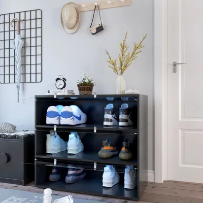Agaile Black Glass Door Shoe Box Shoe Storage Cabinet With Rgb Led Light