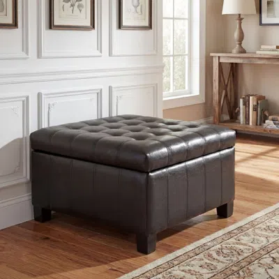 Agaile Black Pu Storage Ottoman With Rubber Wood Legs, 30.25'' Square Tufted Indoor Ottoman With Lift-top S In Brown