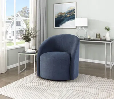 Agaile Blue Boucle Swivel Barrel Chair 1pc Solid Wood Durable Contemporary Living Room Furniture Luxurious 