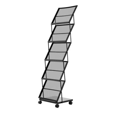 Agaile Brochure Display Rack, Foldable 5 Pockets Magazine Literature Display Stand, Movable Floor Standing 