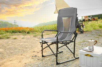 Agaile Camping Directors Chair, Heavy Duty,oversized Portable Folding Chair With Side Table, Pocket For Bea In Gray