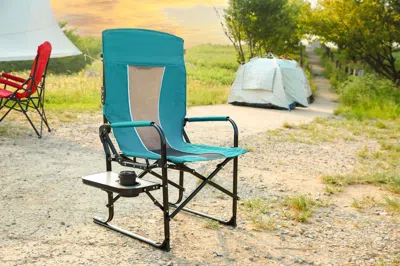 Agaile Camping Directors Chair, Heavy Duty,oversized Portable Folding Chair With Side Table, Pocket For Bea In Blue