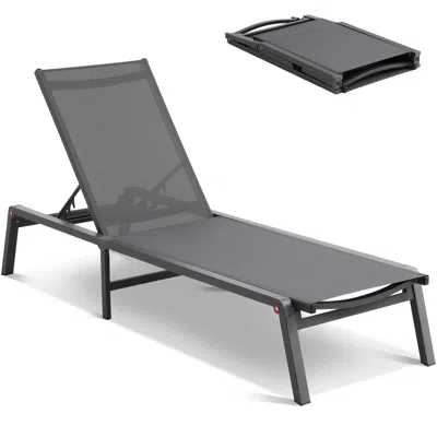 Agaile Chaise Lounge Chairs Outdoor, Aluminum Patio Lounge Chairs With Adjustable 5-position, Folding Pool  In Gray
