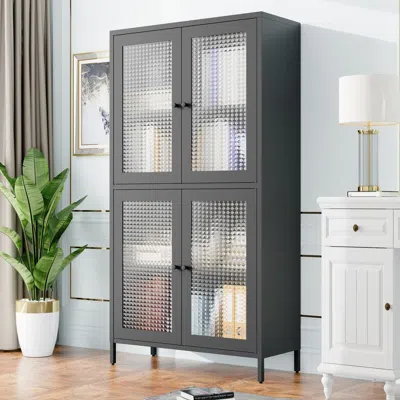 Agaile Classic Metal Storage Cabinet Display Cabinet With 4 Glass Doors 4 Shelves Cabinet Bookcase Side Cab In Black