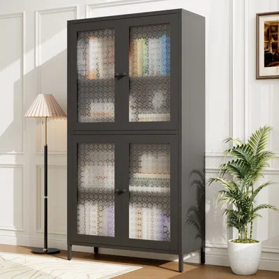 Agaile Classic Metal Storage Cabinet Display Cabinet With 4 Glass Doors 4 Shelves Cabinet Freestanding Book In Black