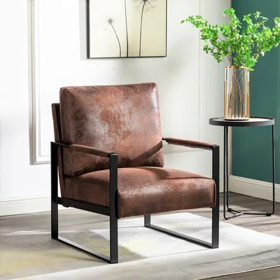 Agaile Classic Mid Century Modern Accent Chair With Durable Square Metal Frame, Armchair For Living Room, B In Brown