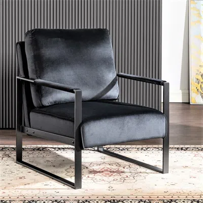 Agaile Classic Mid Century Modern Accent Chair With Durable Square Metal Frame, Armchair For Living Room, B In Black