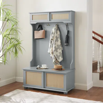 Agaile Clothes Hanger Hall Tree Storage Bench Shoe Rack For Entryway, Hall Tree With Bench And Shoe Storage In Green