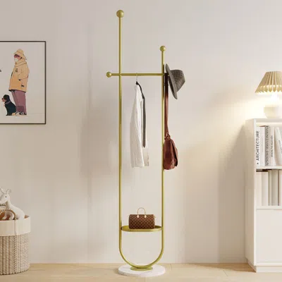 Agaile Clothing Rack, Golden Metal Freestanding Heavy Duty Clothes Rack With Marble Base, Multipurpose Garm