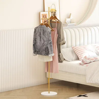 Agaile Clothing Rack, Golden Metal Freestanding Heavy Duty Clothes Rack With Marble Base, Multipurpose Garm