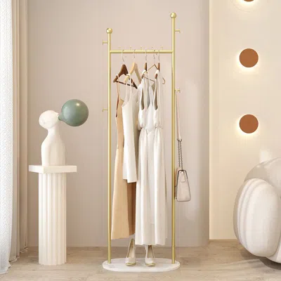 Agaile Clothing Rack, Golden Metal Freestanding Heavy Duty Clothes Rack With Marble Base, Multipurpose Garm In White