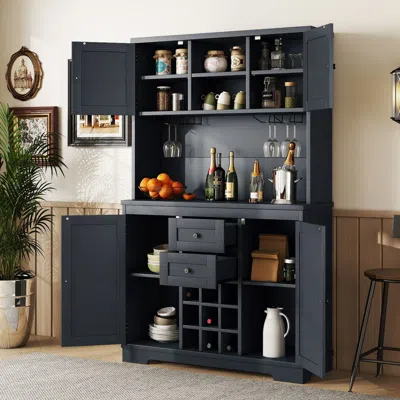 Agaile Coffee Bar Cabinet Kitchen Cabinet With Storage, Farmhouse Wine Cabinet With Drawers Shelves And Cab In Black