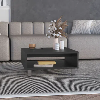 Agaile Coffee Table 10.6" H, 1 Shelf, 4 Legs, Black In Gray