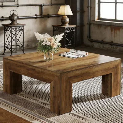 Agaile Coffee Table, Farmhouse Square Accent Center Cocktail Table In Brown