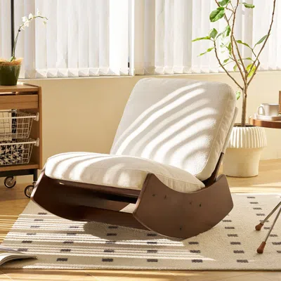 Agaile Comfortable Glider Rocking Chair, High-quality Upholstery Glider Chair, Solid Wood Frame, Perfect Fo In White