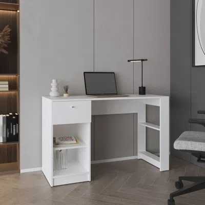 Agaile Computer Desk, 1 Drawer, 2 Shelves, White