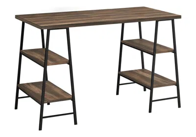 Agaile Computer Desk, Home Office, Laptop, Storage Shelves, 48"l, Work, Brown Laminate, Black Metal, Contem