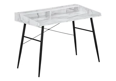 Agaile Computer Desk, Home Office, Laptop, Storage Shelves, 48"l, Work, White Marble Look Laminate, Black M