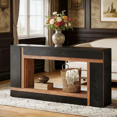 Agaile Console Table, 2-tier Wooden Rectangular Sofa Table Hallway Table In Black