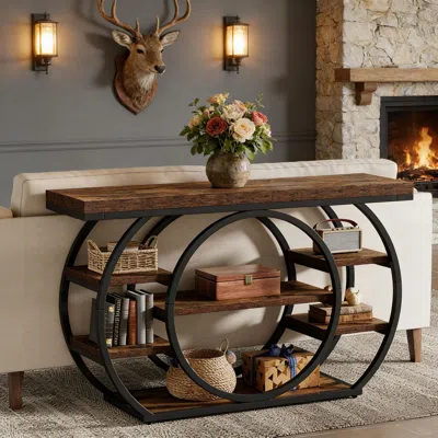 Agaile Console Table, 5-tier Industrial Sofa Table With Metal Frame In Brown