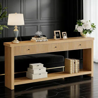 Agaile Console Table, Long Wooden Sofa Table With 3 Drawers In Brown